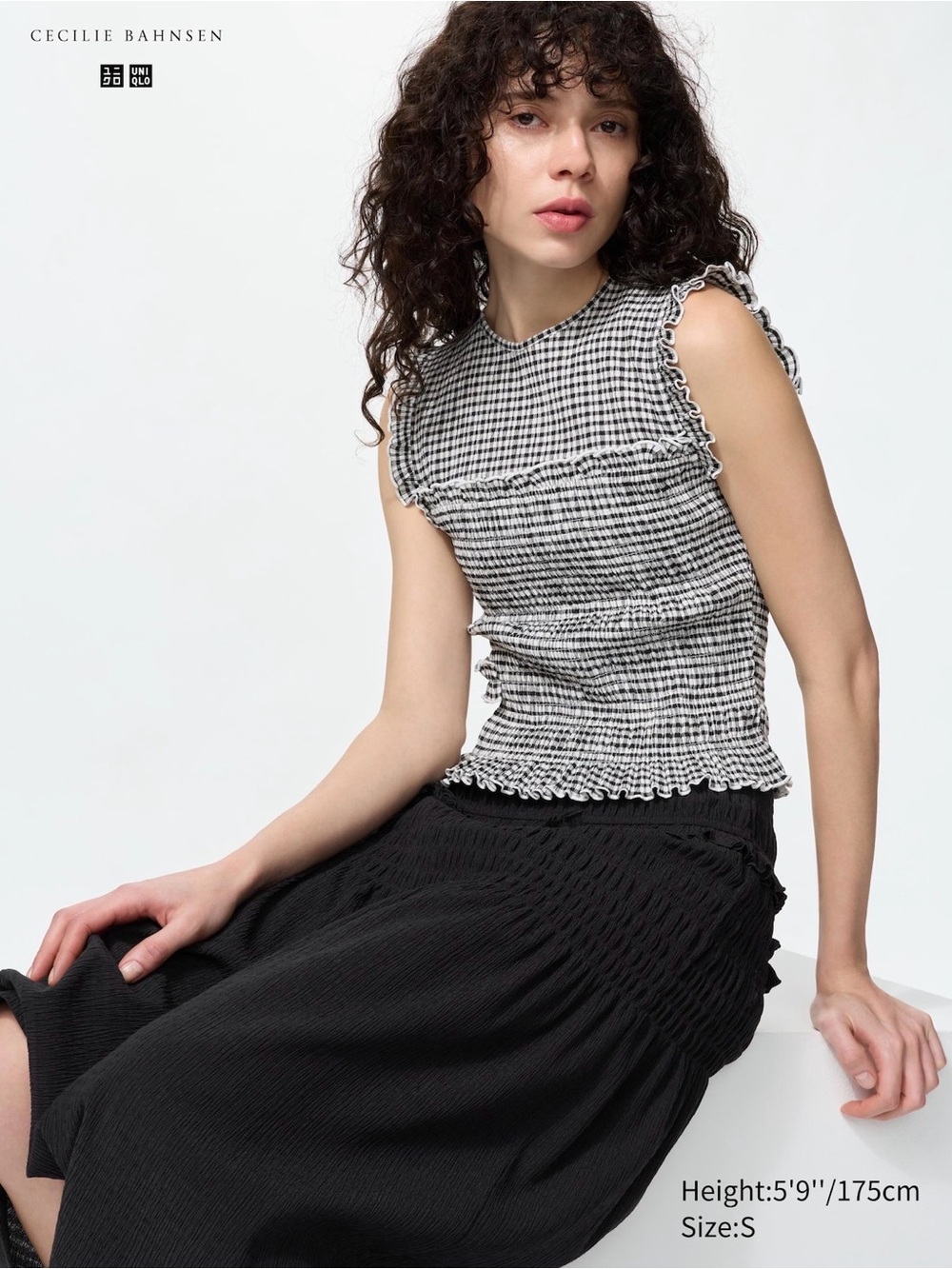 Uniqlo x Cecilie Bahnsen Black and White Gingham Smocked Sleeveless Shirring Top